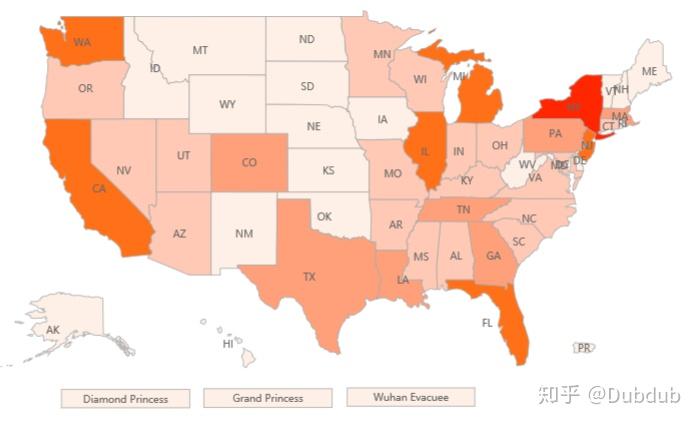 附上美国红蓝州分布图以及疫情分布图,特朗普共和党(红).