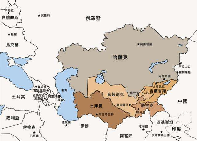 塔吉克南边是阿富汗的瓦罕走廊,并不与巴基斯坦接壤(应该是台湾的地图
