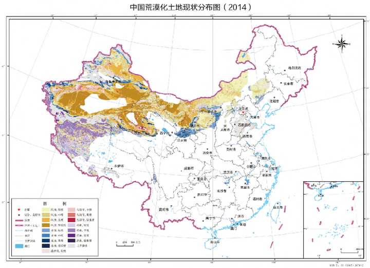 中国荒漠化土地现状分布图(来源:中国荒漠化和沙化状况公报)