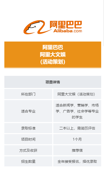 背景提升名企实习项目阿里大文娱活动策划