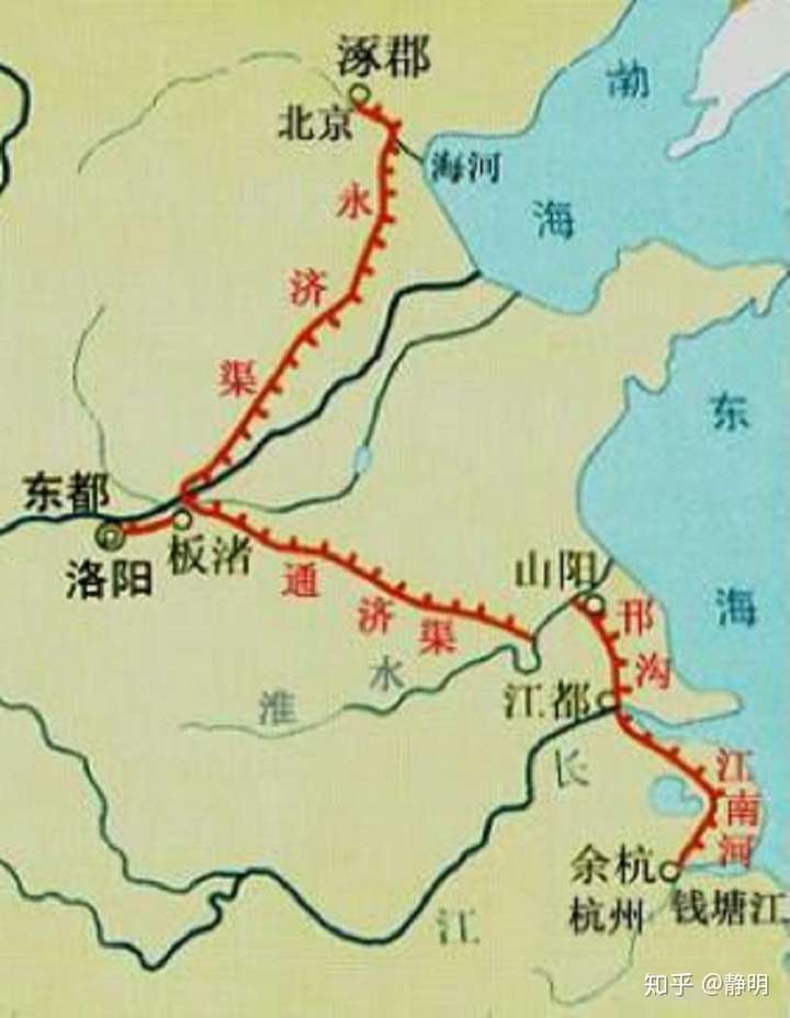 隋唐大运河以洛阳为中心,北抵涿郡,南至余杭,自北向南分为永济渠,通