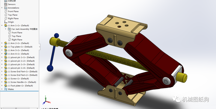 【工程机械】手动剪式千斤顶3d数模图纸 solidworks设计