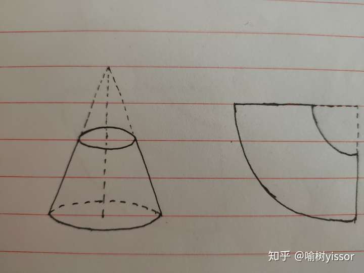 如图已知圆台上下圆的直径和高度如何得知展开后扇形各个尺寸