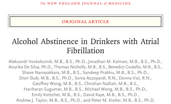 1月2日,国际顶尖医学期刊nejm上发表了了一篇题为:alcohol abstinence