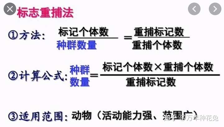 另外,生物学上一般用标志重捕法来统计物种的数量.网上找了张图