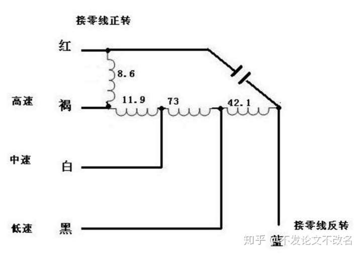 看图配线表已经模糊看不清了,不过单相三速电机的接线如下图所示.