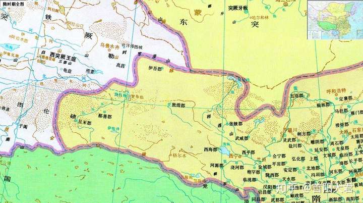 隋朝疆域图,定襄郡就在今呼和浩特南部