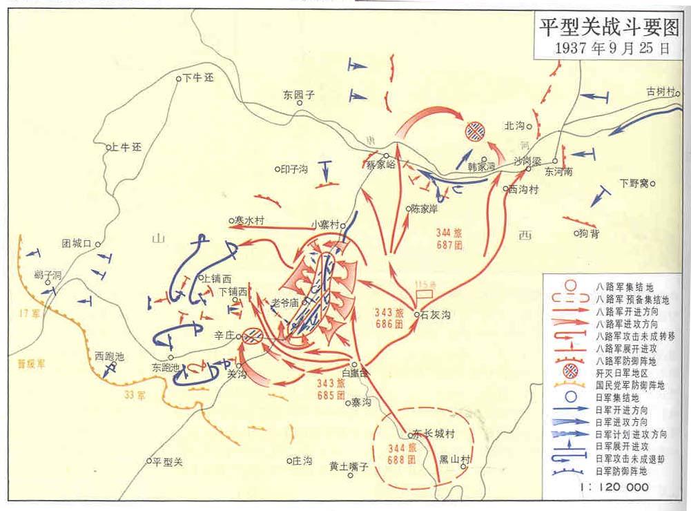 上图为中国方面平型关战斗示意图,可以发现八路军686团是要拦腰悄悄