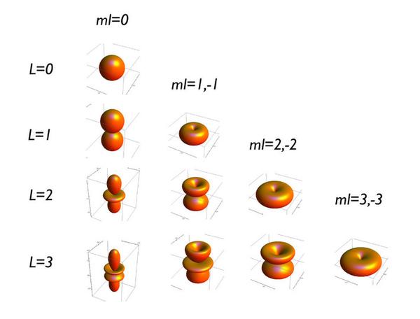 代表不同的角动量分量,主量子数n决定波函数的能量但不影响其角度分布