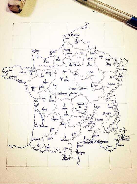 然后根据电子地图or纸质地图描出边界: 2,做好地图上的标注(法国乱入