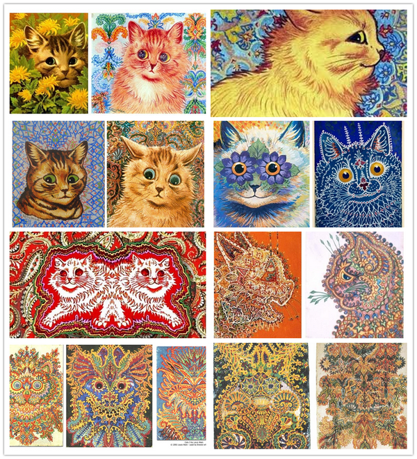 由于韦恩先生的精神疾病,他患病后期所创作那些万花筒猫成为了抽象画