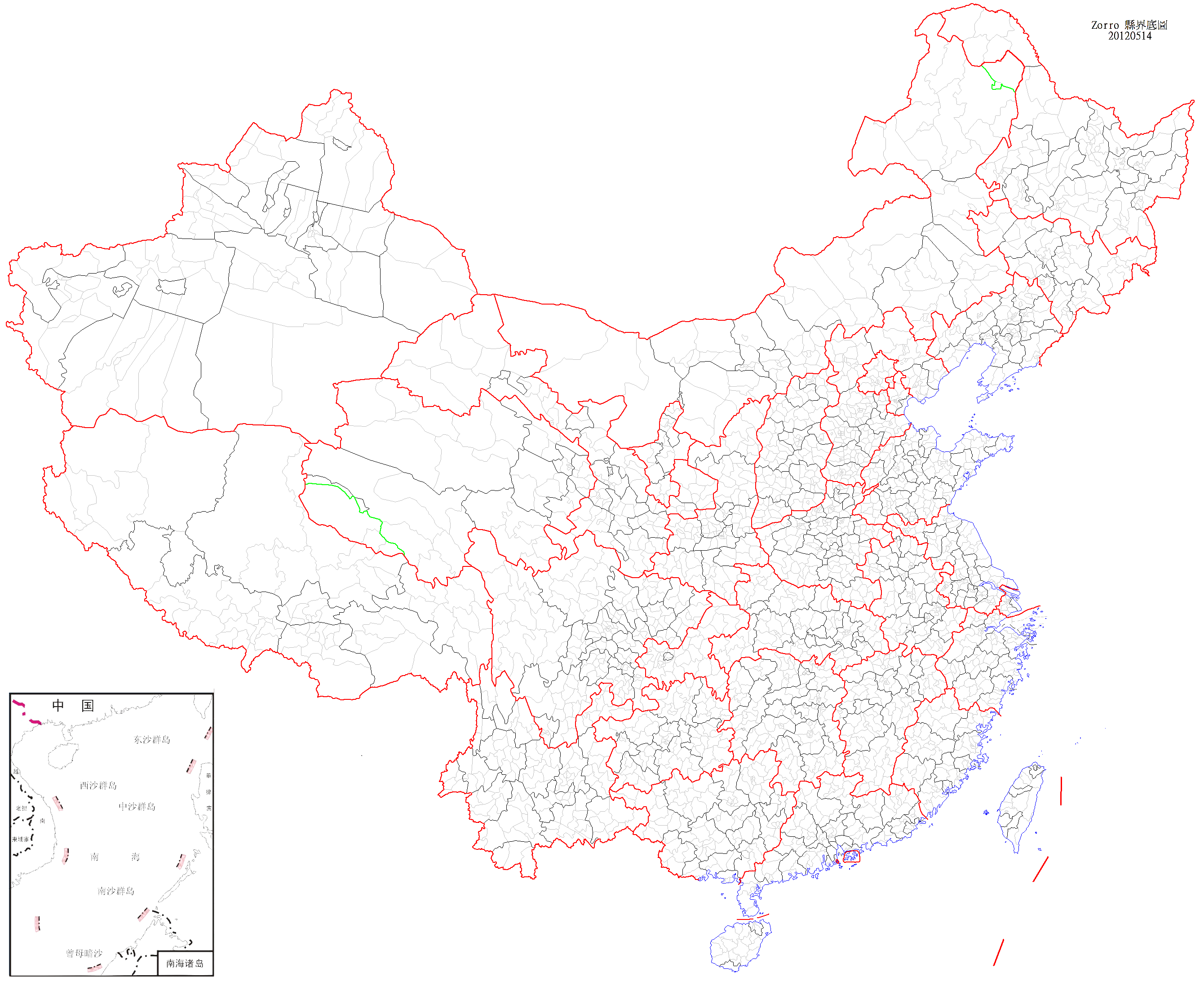 谁有那种具体到地级市的空白的全国的行政区划图?