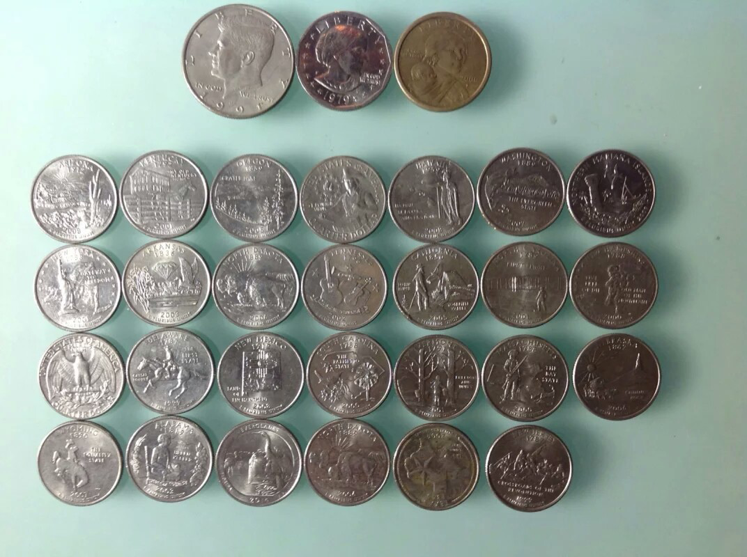 1美元的硬币总共有几种?美国银行一年发行多少种$0.25的?