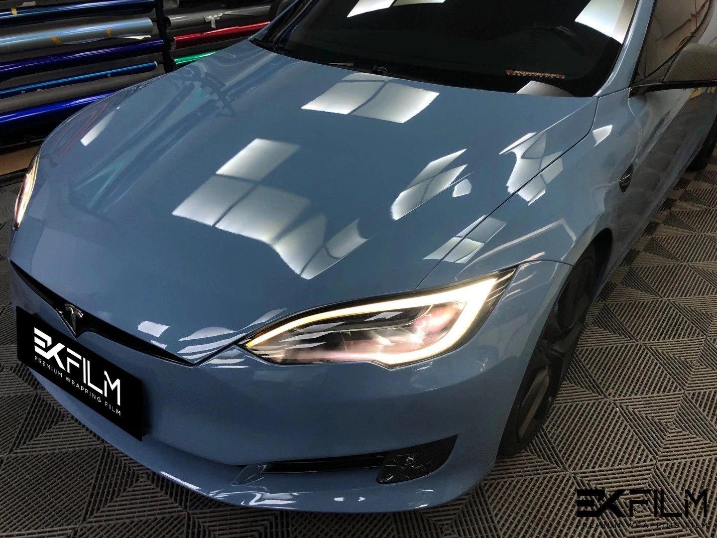 特斯拉model3改色案例,特斯拉model3改装案例 特斯拉model3汽车ek改色膜pet瓷器蓝