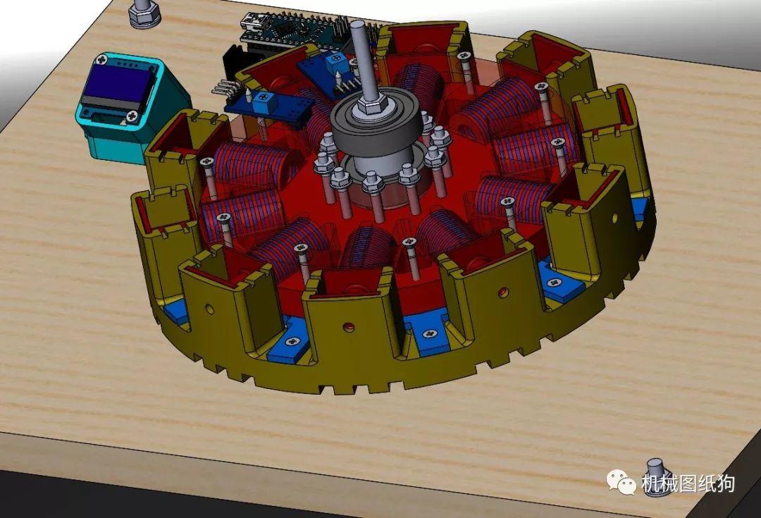 发动机电机rpmarduino发电机演示结构3d图纸solidworks设计