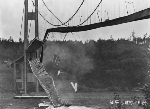 历史上最著名的,因共振而导致桥梁坍塌的事故-塔科马海峡吊桥事故.
