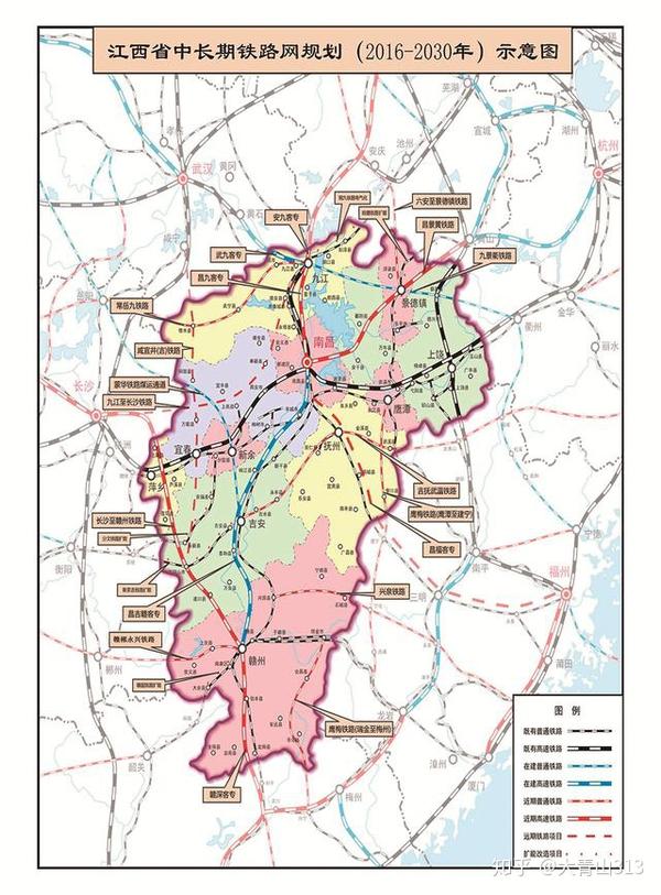 一,昌九高铁 预计工期4年 最后送上一张江西省中长期铁路网规划图