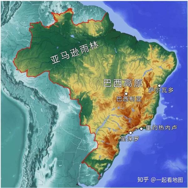 巴西地形图,为开发巴西高原,1960年巴西政府将首都从里约迁至新修建的