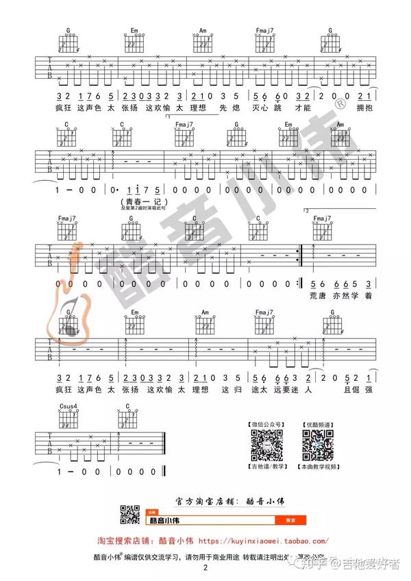 抖音热歌吉他谱1-10