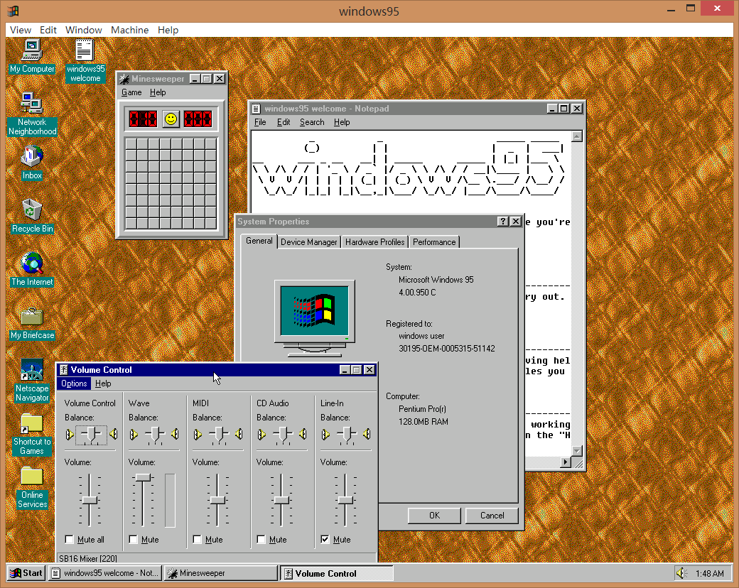 windows95inelectron双击就能运行的windows95系统有音乐有游戏