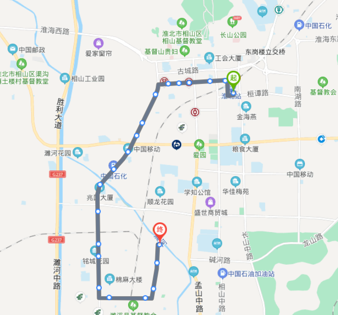 安徽淮北火车站20路公交车路线:首末班:05:50-18:30:火车站→站北广场