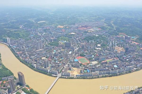 郴州永兴县玉带缠腰的城市登高望远无人机航拍永兴县