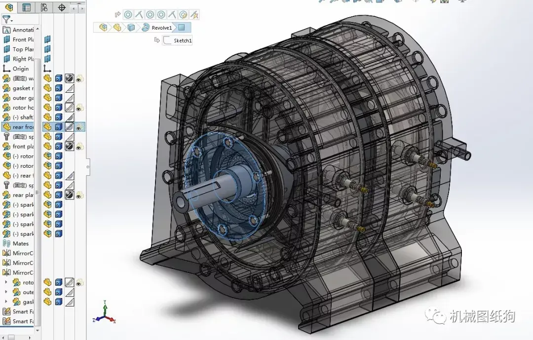 发动机电机wankle汪克尔转子发动机模型3d图纸solidworks设计附igs