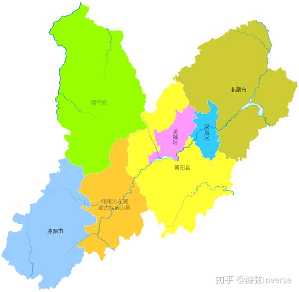 朝阳市县级行政区划图(底图图源:本文所有地级市底图均来自维基百科