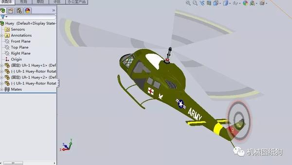 飞行模型贝尔belluh1通用直升机模型3d图纸solidworks设计飞机数模