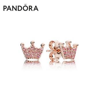 pandora潘多拉耳钉耳饰玫瑰金色玻璃粉色魔法皇冠