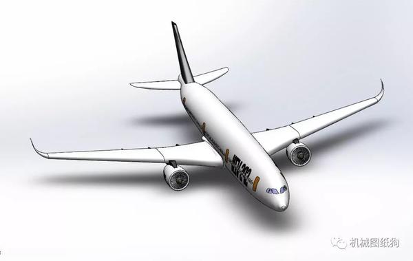 飞行模型空客a350xwb宽体飞机简易模型3d图纸solidworks设计