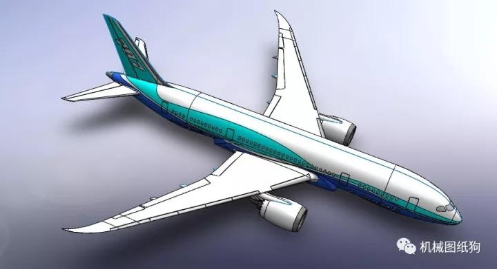 飞行模型boeing787波音飞机模型图纸solidworks设计sldprtstep格式