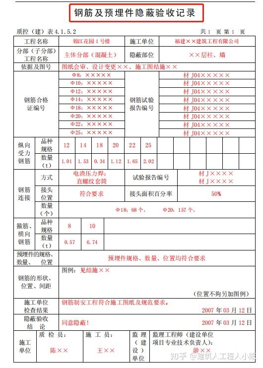 钢筋及预埋件隐蔽验收记录表