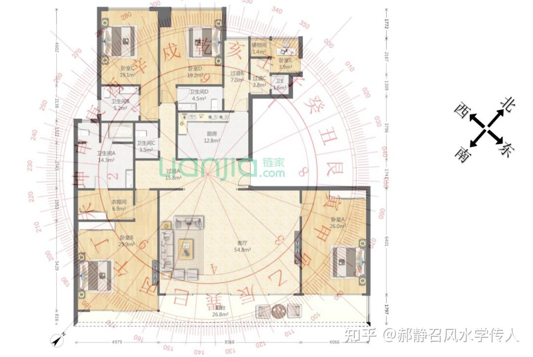 "保姆纵火案"户型图04主卧卫生间在坤卦,不利女性风水中,西南坤卦