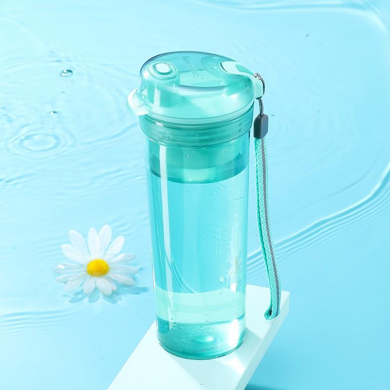 彩茶韵塑料杯随心运动密封防漏茶水分离水杯子带拎绳滤格薄荷蓝400ml