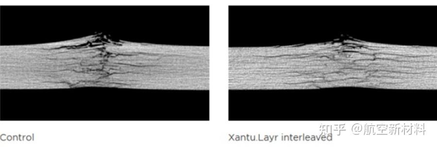 可见,在受到30j能量冲击后,显示出较小的分层裂纹和较少的纤维断裂:在
