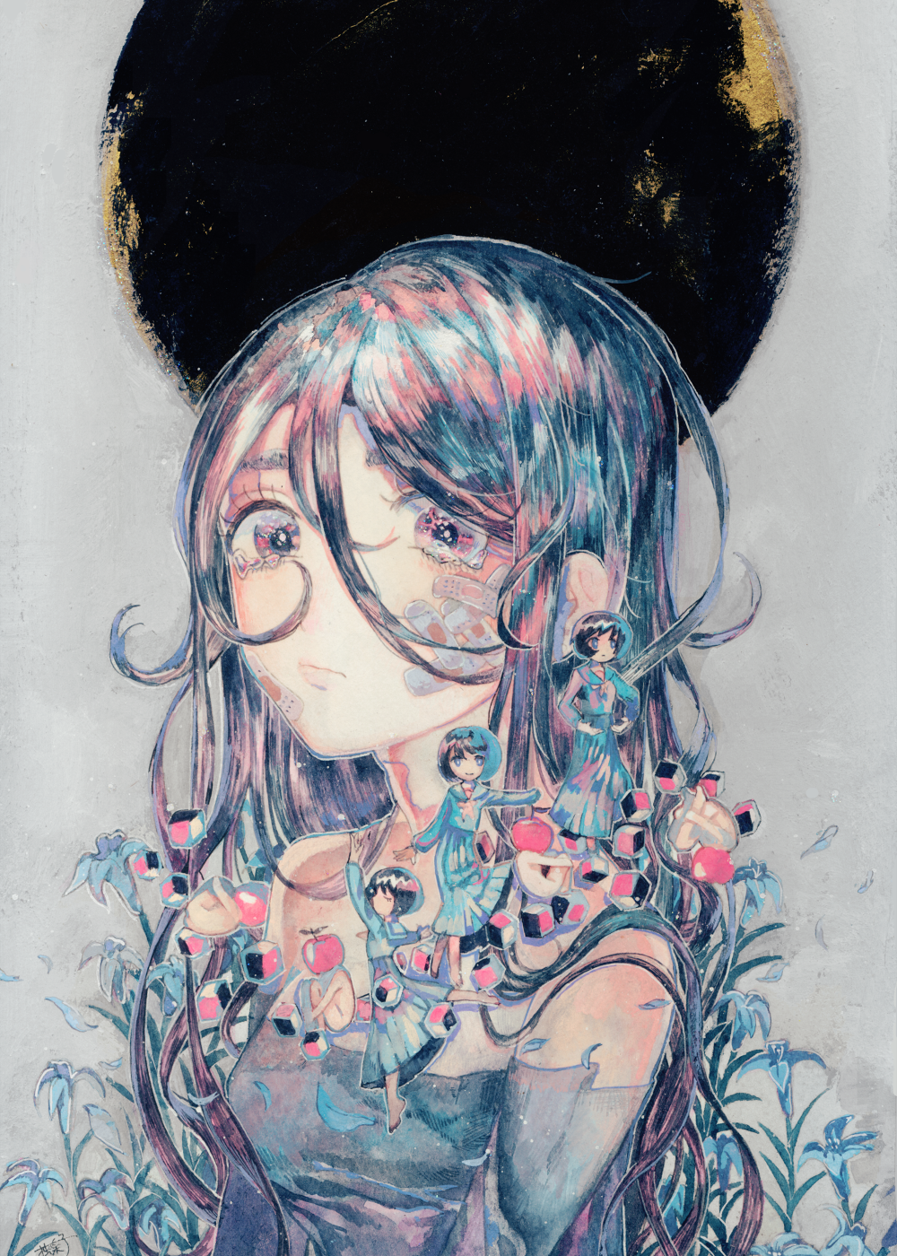 抑郁症少女的恐怖唯美插画
