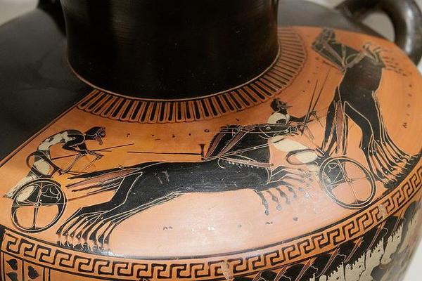 在上图的古希腊陶器上,我们可以看到两个人在骑马追逐.