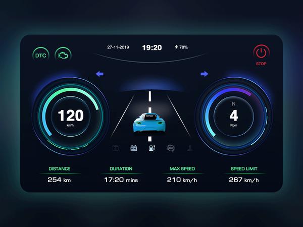 免费ui设计素材模板炫丽的汽车仪表盘ui设计灵感