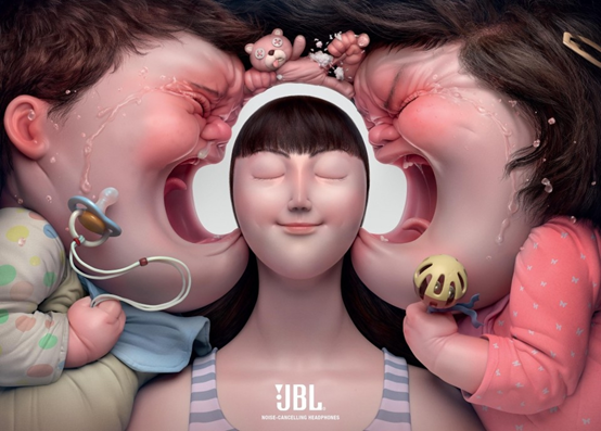 法国戛纳广告节获奖平面设计:jbl-block out the chaos 品牌方:jbl