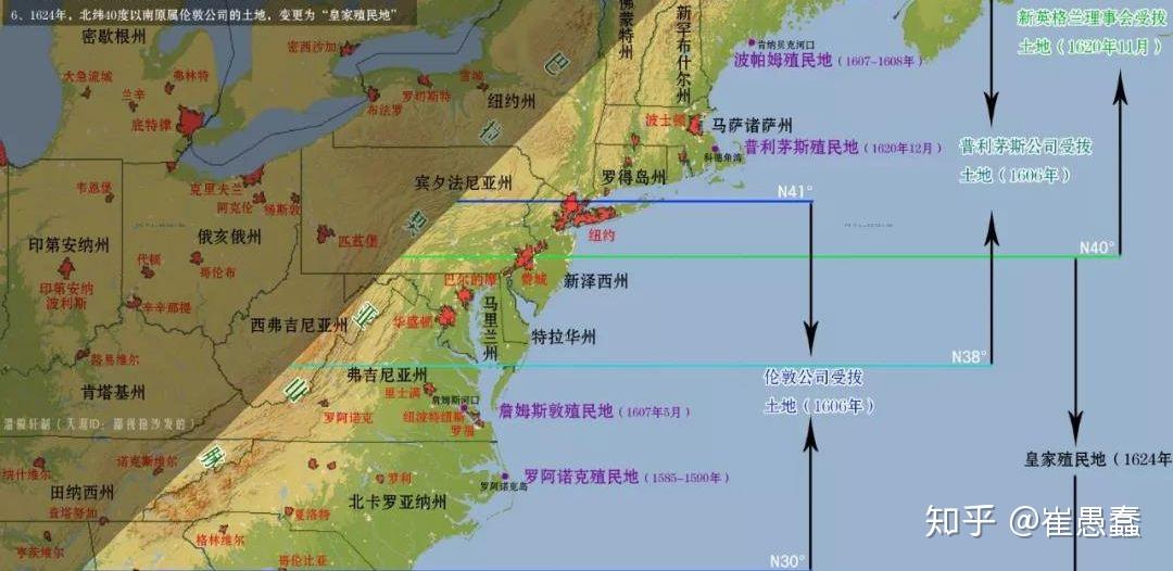 从1620年的普利茅斯殖民地,到1733年的佐治亚,100余年间英国人在