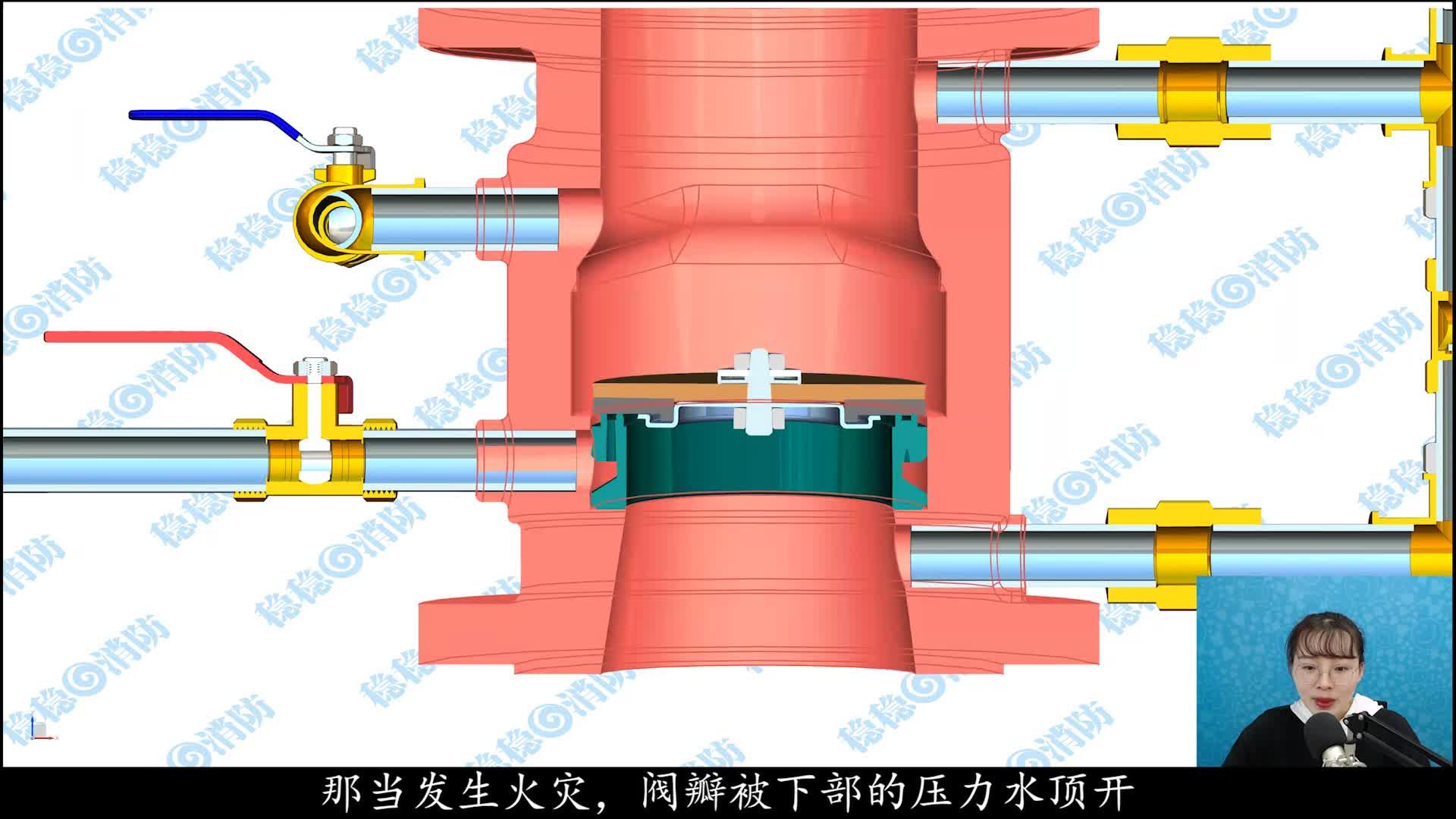 【3d模型】稳稳消防工程师湿式报警阀阀瓣原理动画讲解!