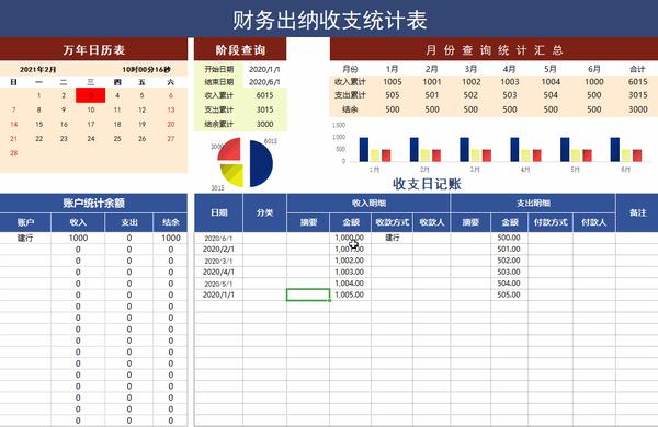 财务出纳收支统计表