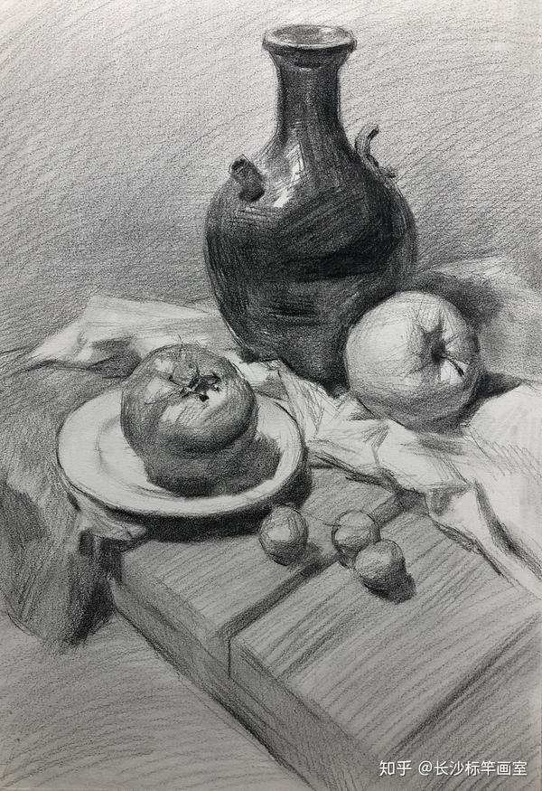 【静物素描】美术中考带水果,盘子的组合示范教程