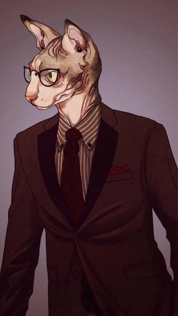 一系列斯芬克斯猫的拟人画作 原本让大家看到都汗毛竖起的形象 经他