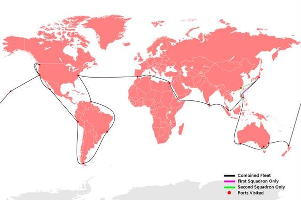美国 大白舰队 大航行路线图