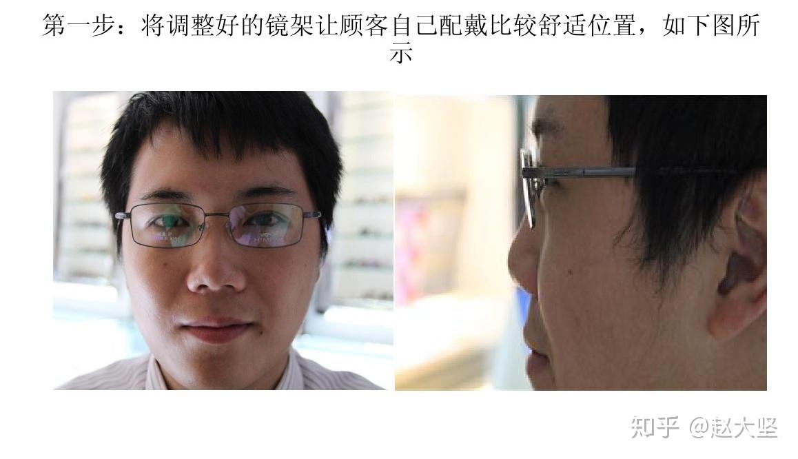 a 调整好镜框倾斜角度,镜眼距离,高度.