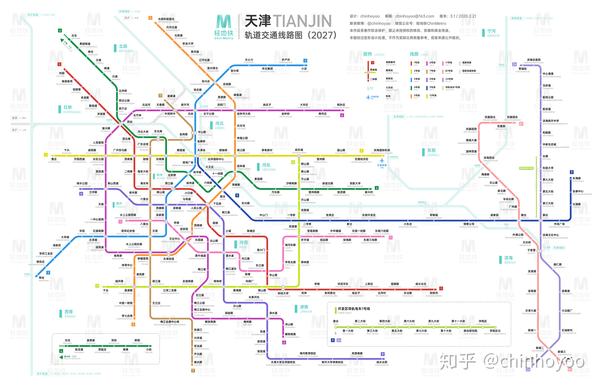 天津轨道交通线路图(2027) 运营版: 天津轨道交通线路图(运营版) 高清