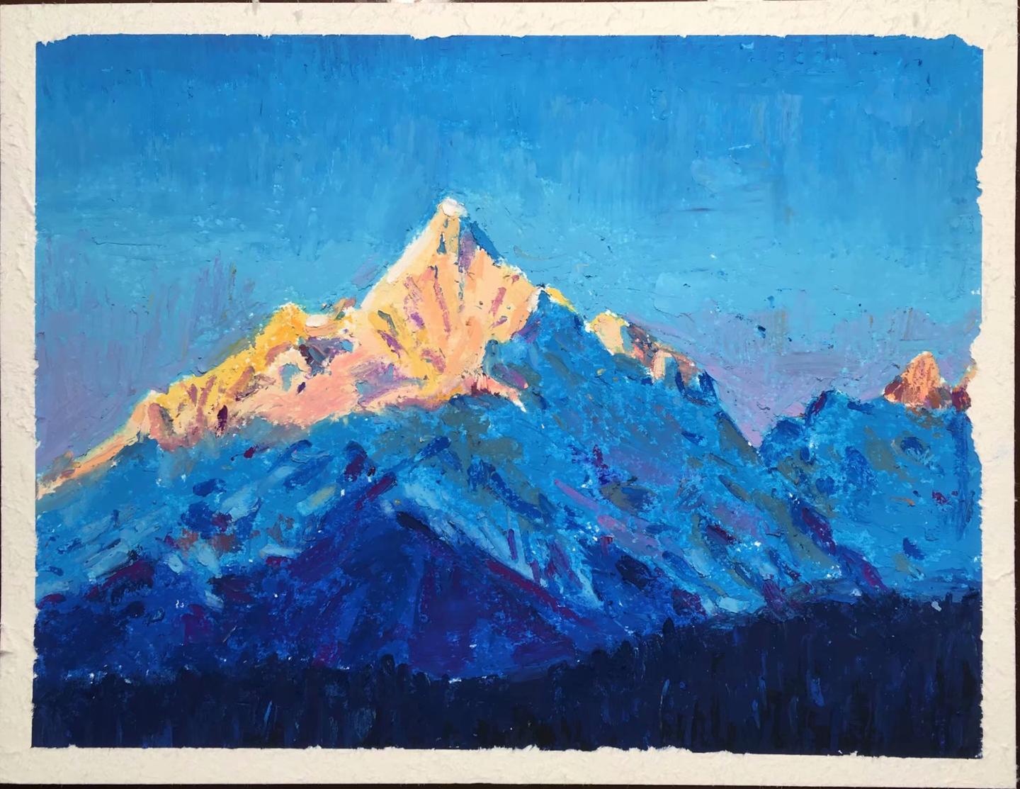 神奇的油画棒写实风格绘画教程如何用油画棒手绘一座壮丽的雪山