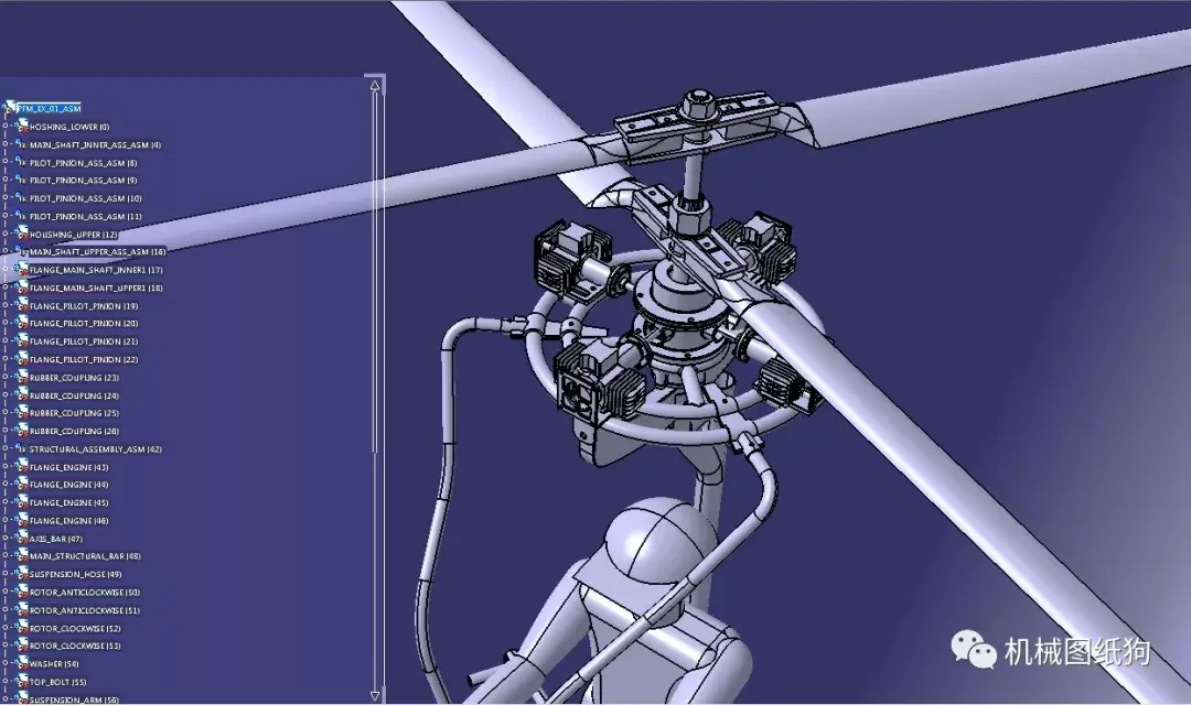 飞行模型共轴反转双旋翼直升机3d模型图纸stp格式